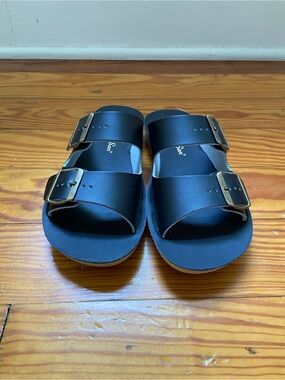 Saltwater Sandals- Black Double-Buckle Slide Sandals